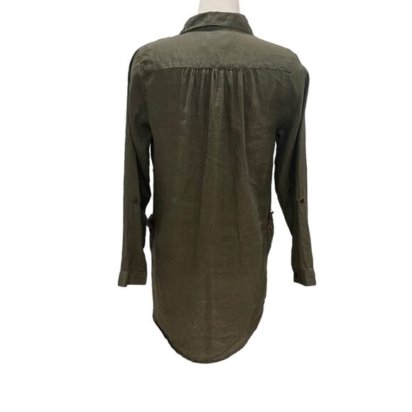 Olive Green Long-Sleeve Tunic Boho Pocket Trim V-Neck Lightweight Comfy Sz S - Picture 9 of 11